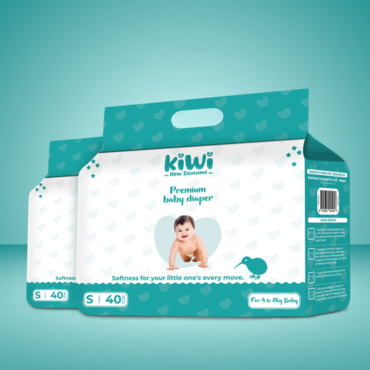 Kiwi New Zealand Premium Baby Diaper Taped Small ( Pack Of 40 * 2).